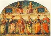 PERUGINO, Pietro, Prudence and Justice with Six Antique Wisemen